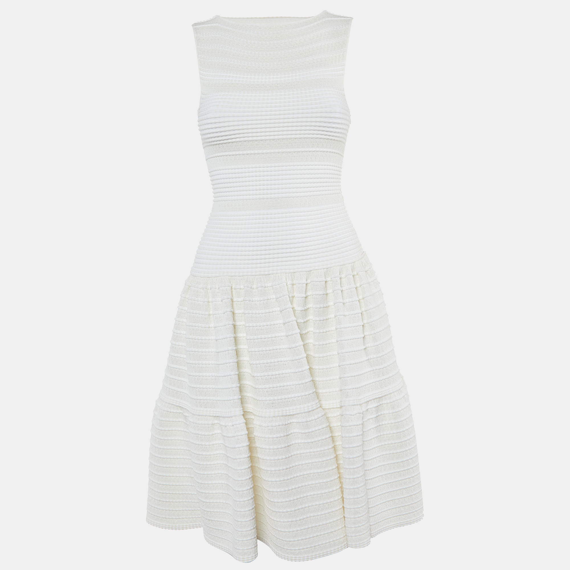 

Alaia Ivory Ribbed Knit Fit & Flare Dress M, White