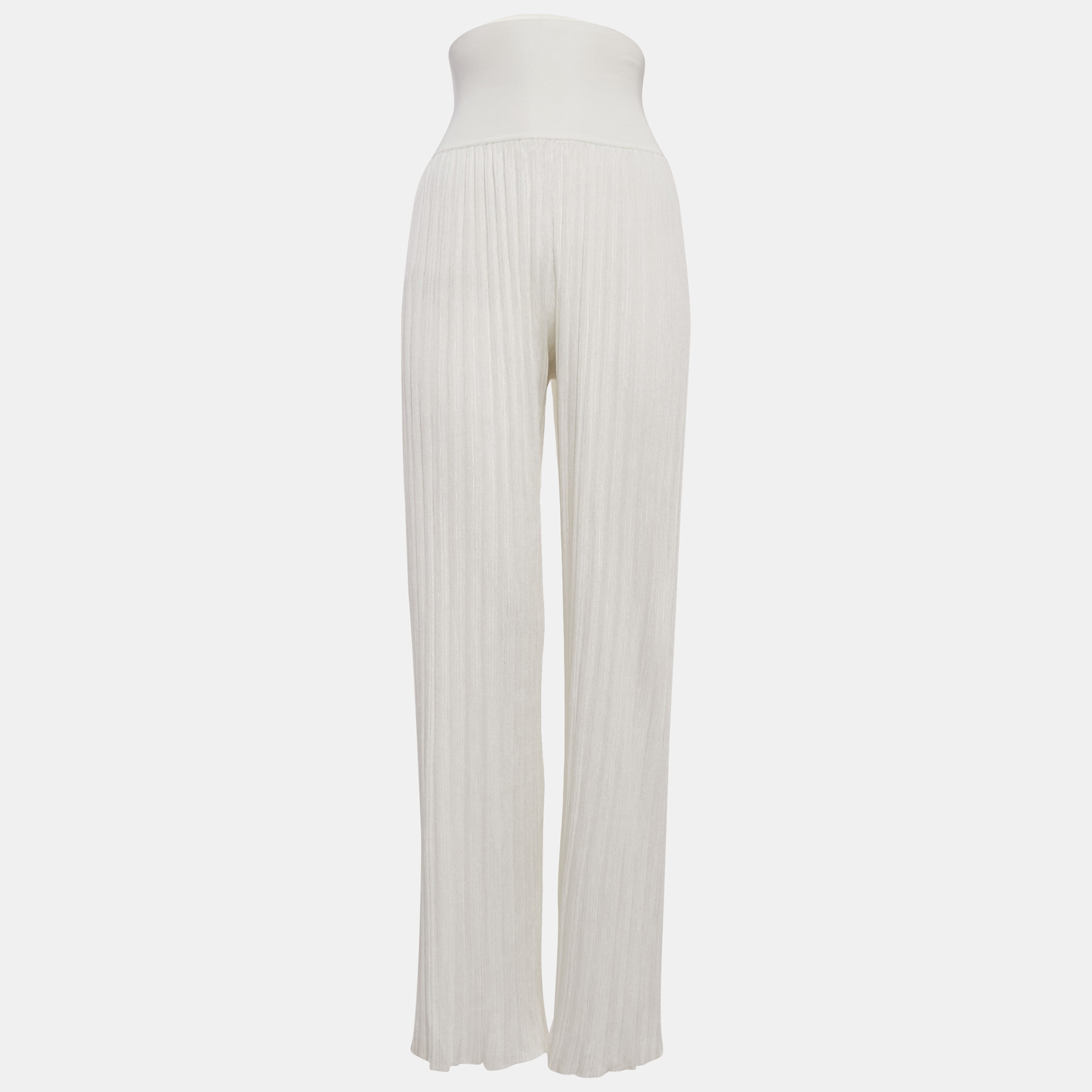 

Alaia White Stretch Rib Knit Palazzo Pants XS