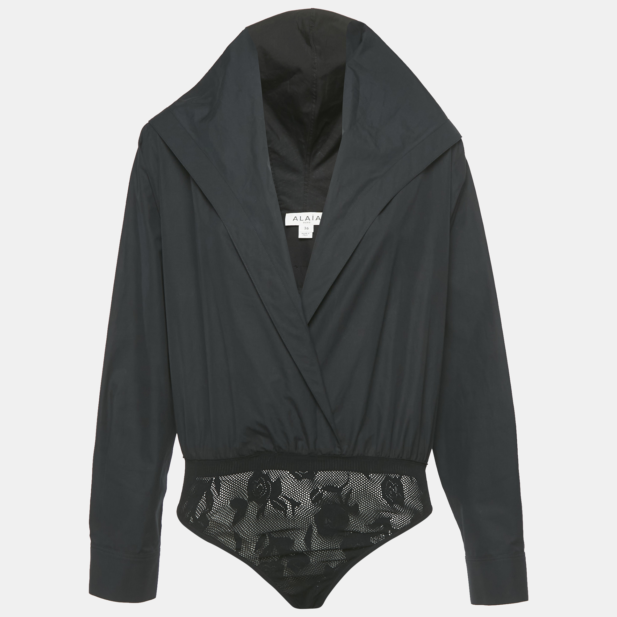 Pre-owned Alaïa Black Cotton Plunging Neck Hooded Bodysuit S