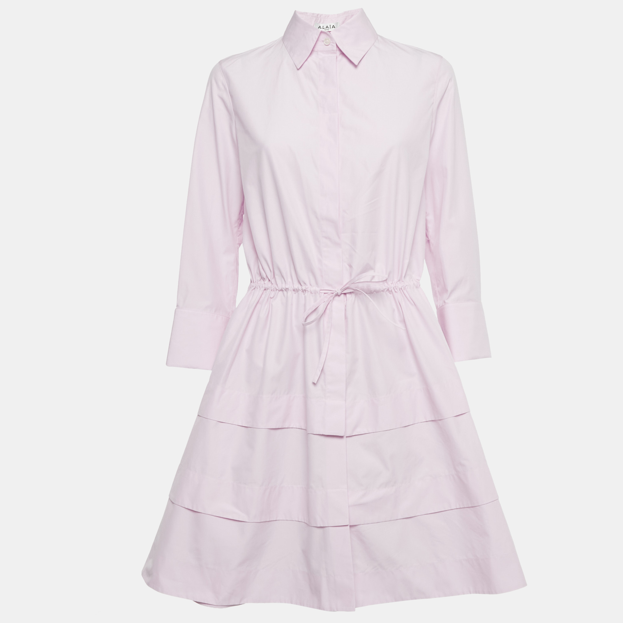 Pre-owned Alaïa Pink Cotton Cut-out Button Front Tiered Short Dress S