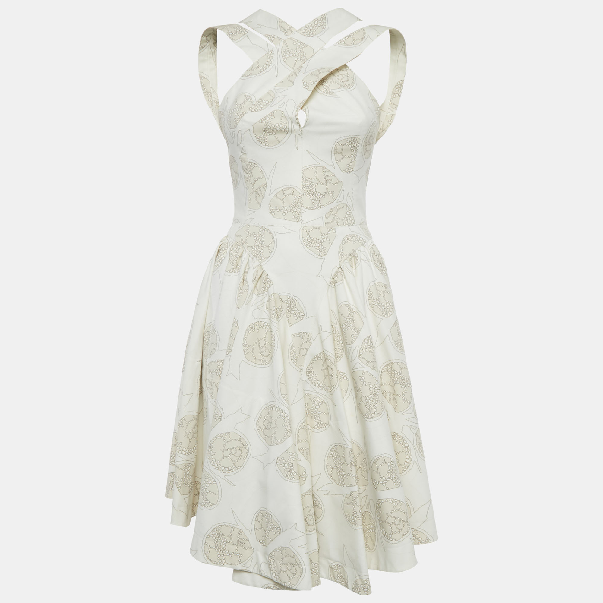 

Alaia Off-White Printed Cotton Sleeveless Knee-Length Dress M