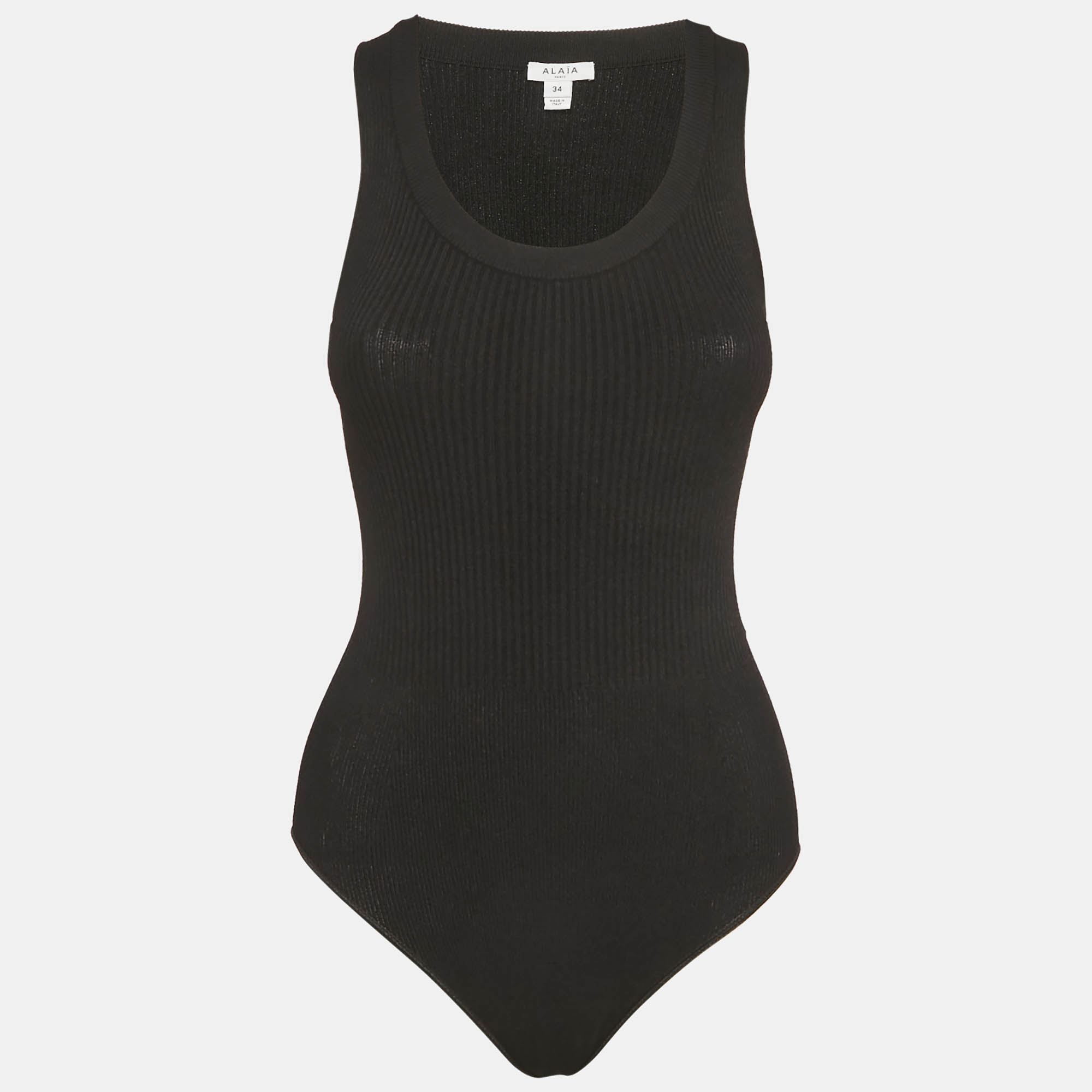 Pre-owned Alaïa Black Rib Knit Tank Bodysuit S