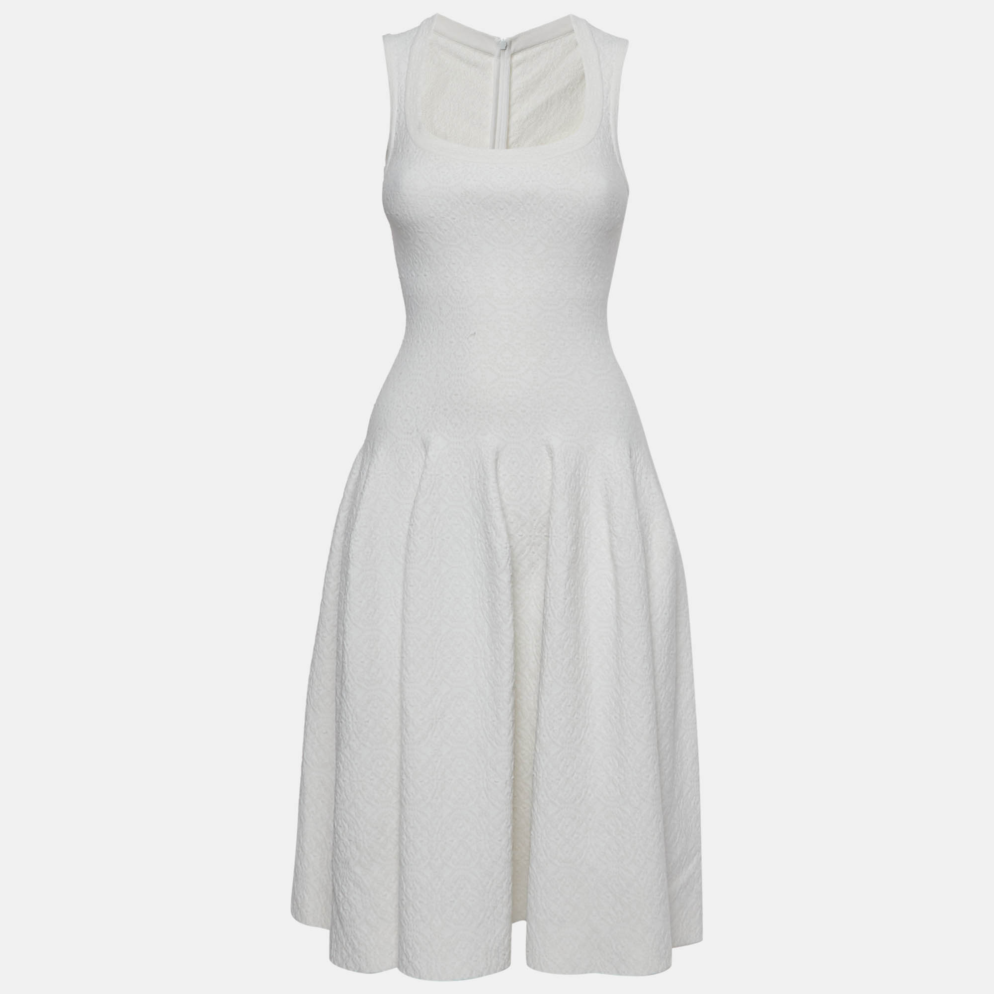 

Alaia White White Textured Knit Sleeveless Flared Knee Length Dress S