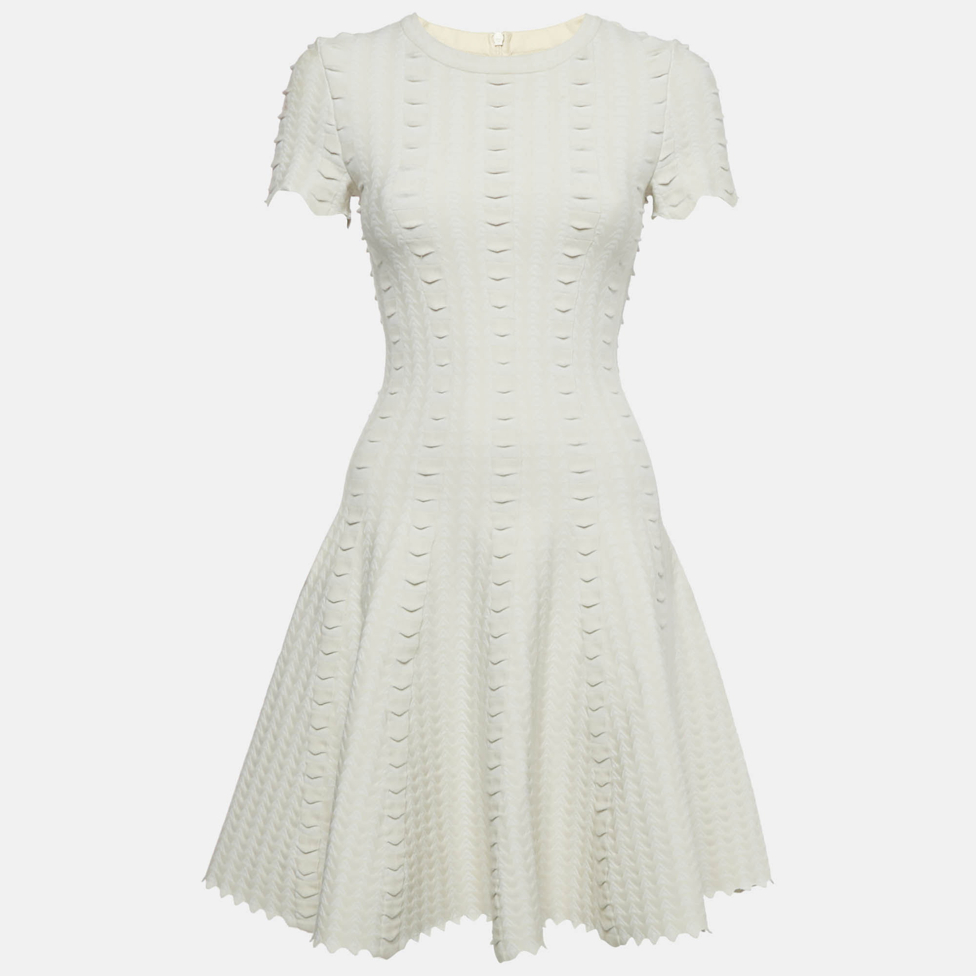 Pre-owned Alaïa Light Beige Textured Wool Knit Flared Mini Dress S In Sand