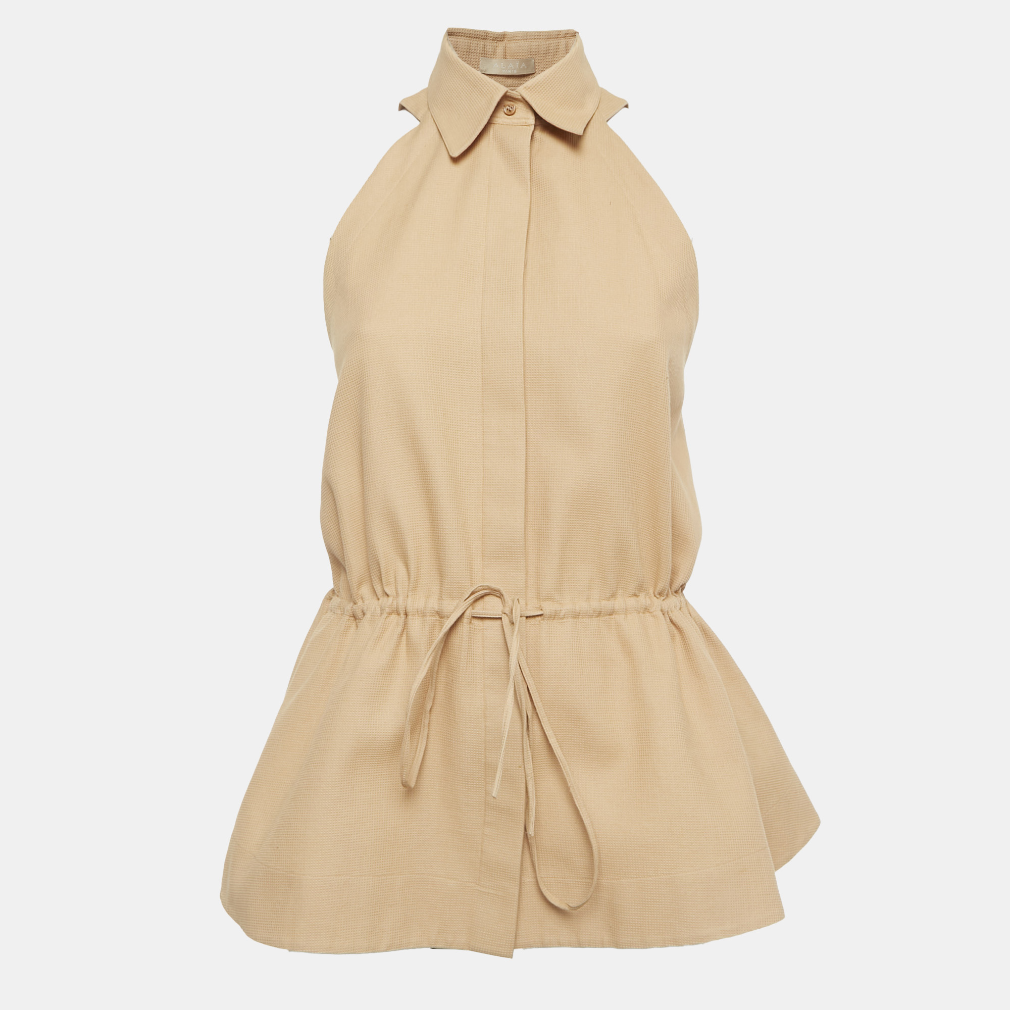 Pre-owned Alaïa Beige/peach Waffle Texture Cotton Sleeveless Top M In Sand