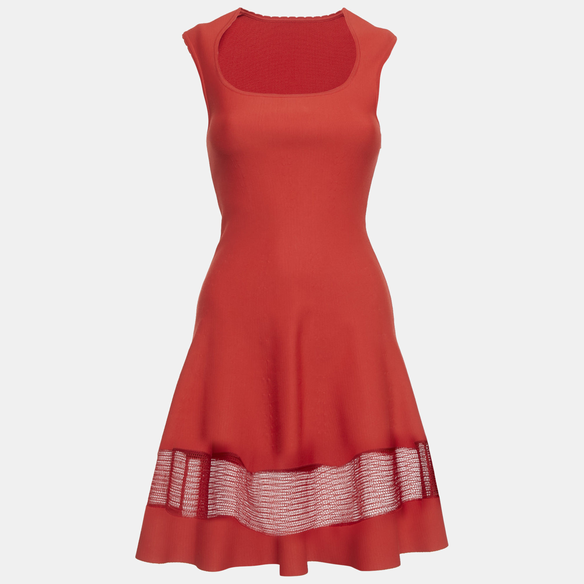 Pre-owned Alaïa Red Stretch Knit Flared Sleeveless Mini Dress M