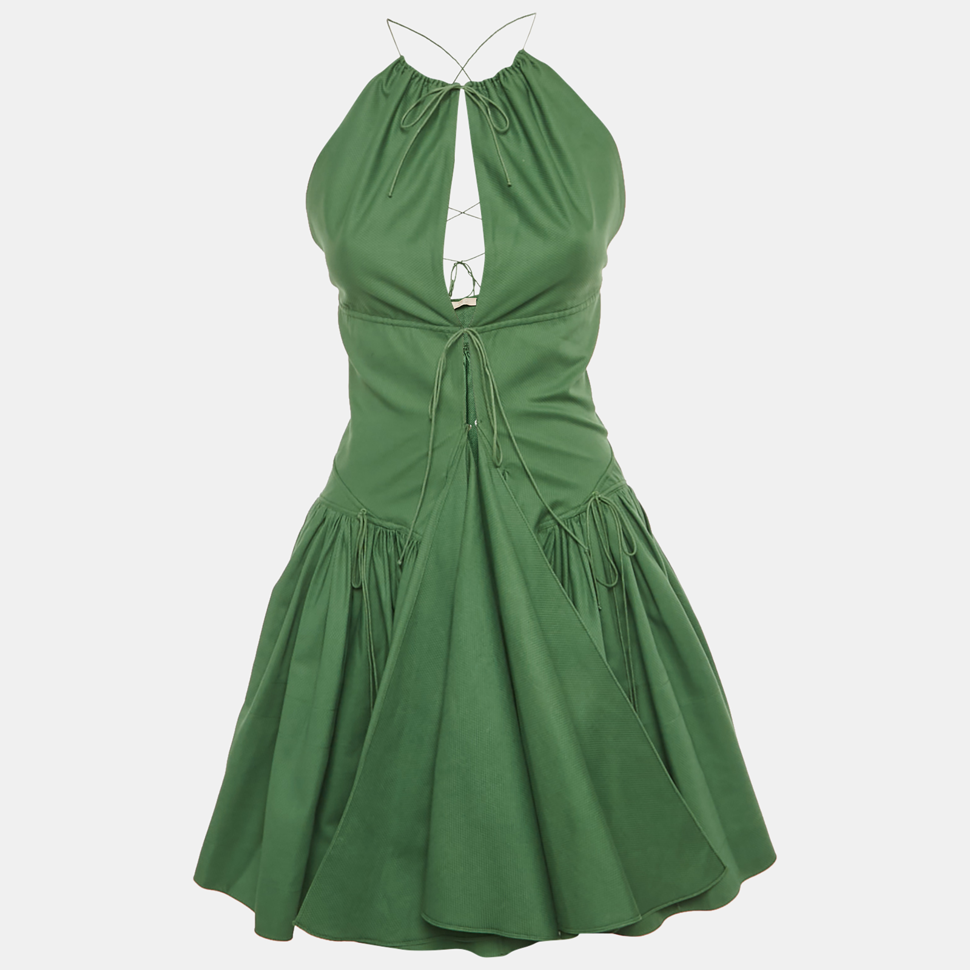 

Alaia Green Cotton Lace -Up Gathered Mini Dress M