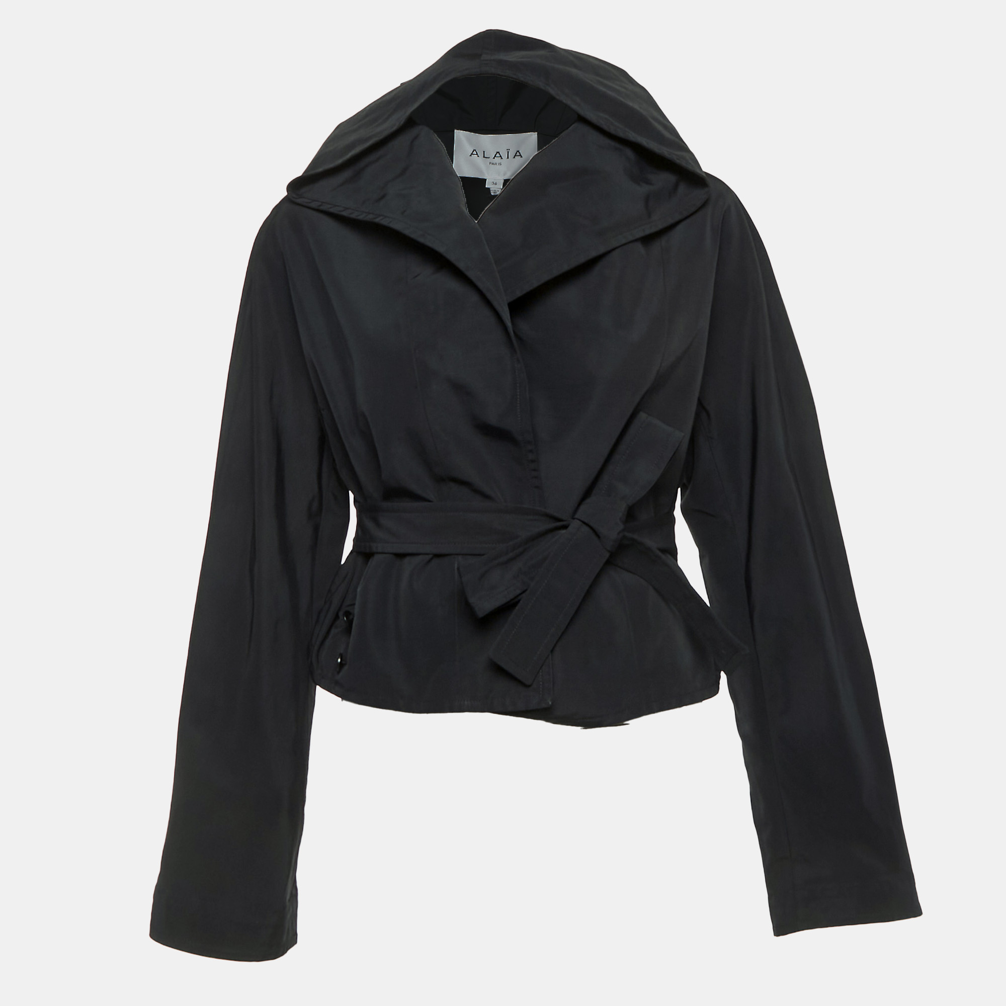 

Alaia Black Synthetic Wrap Around Hooded Biker Jacket S