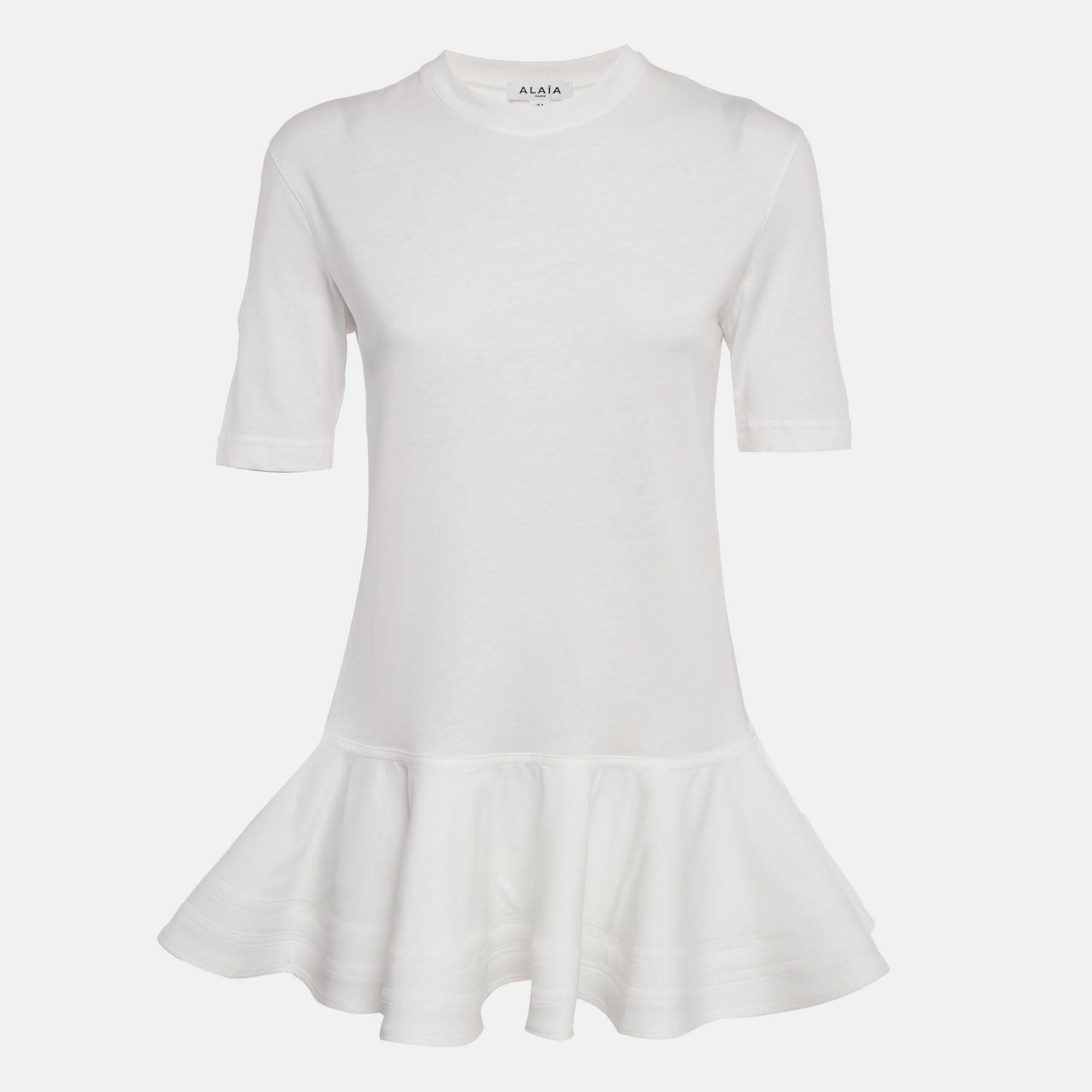 

Alaia White Cotton Crew Neck Peplum T-Shirt S
