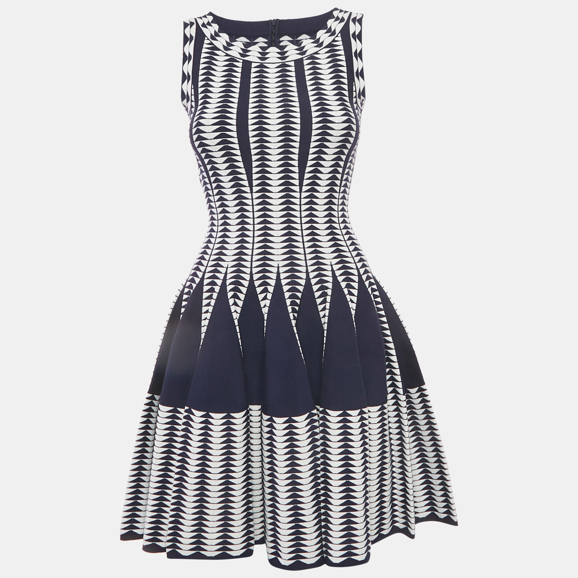 

Alaia Blue/White Geometric Pattern Stretch Knit Mini Dress M