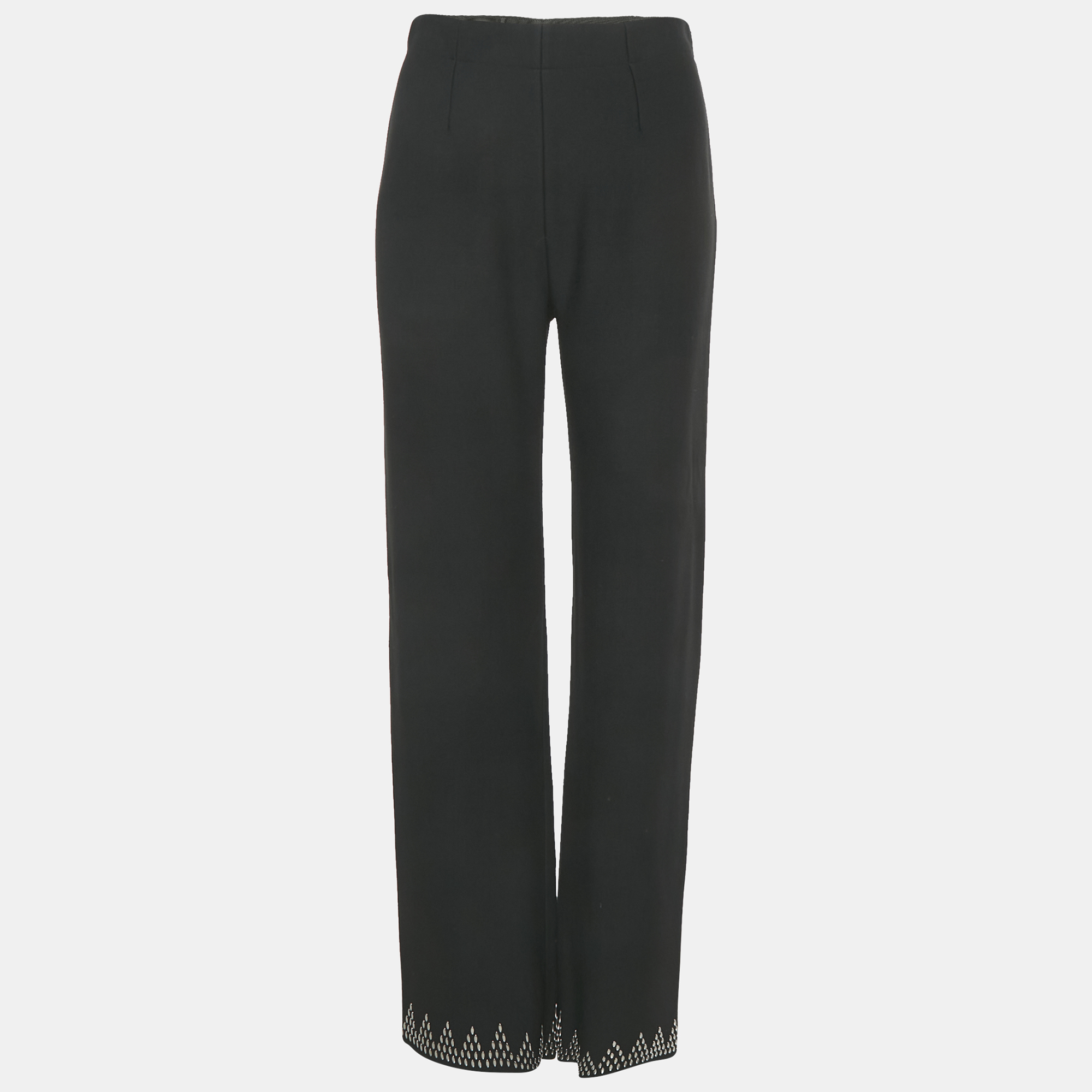 Pre-owned Alaïa Black Crepe Embellished Detail Trousers M