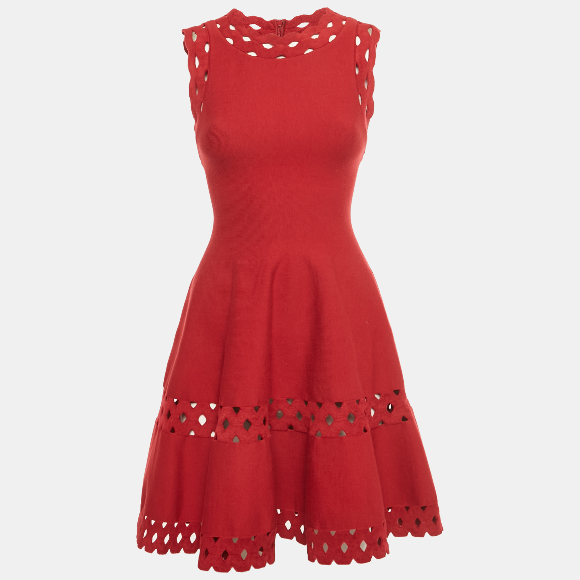 

Alaia Light Red Stretch Knit Cut-Out Mini Dress S