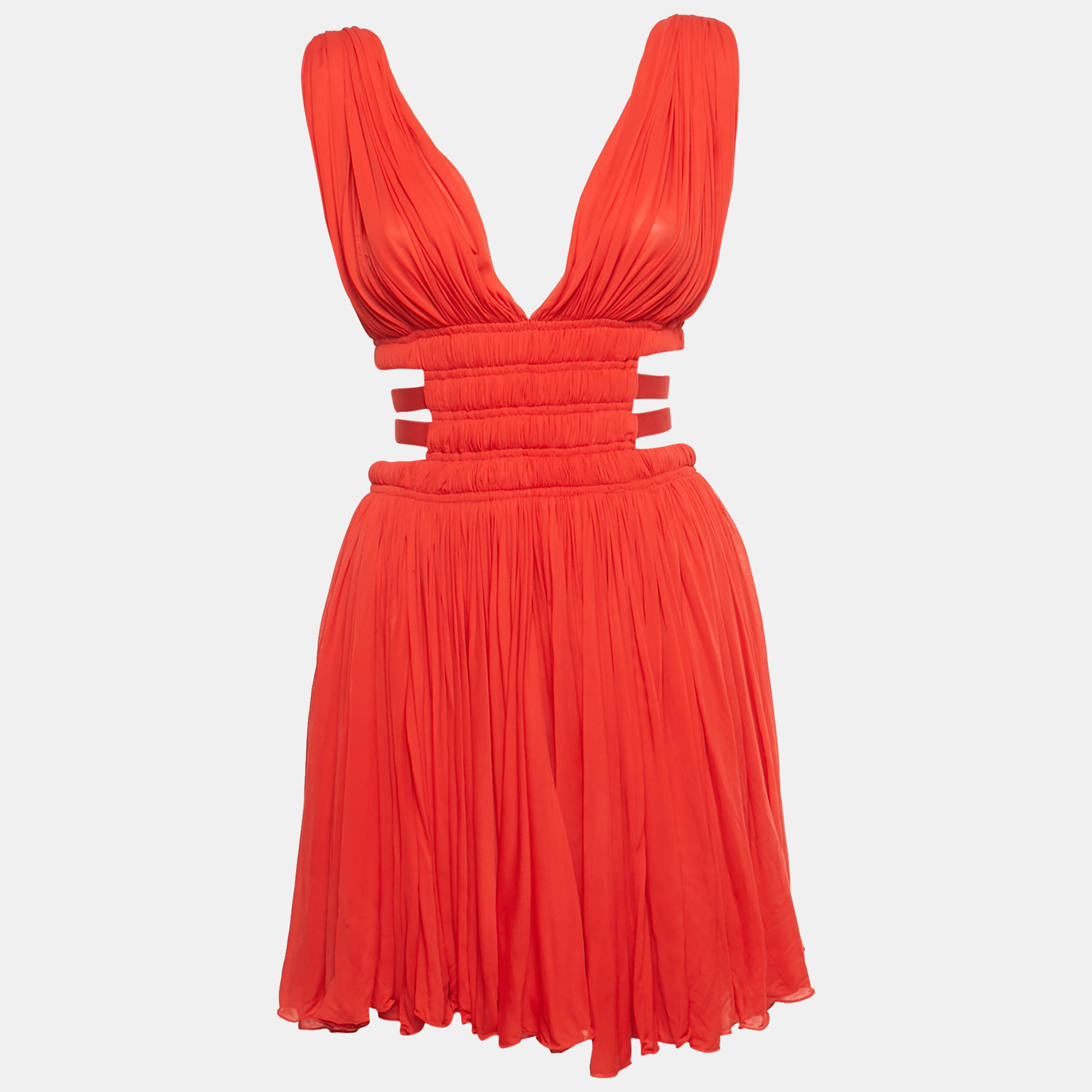 Pre-owned Alaïa Été Edition Red Jersey Cut-out Flared Mini Dress M