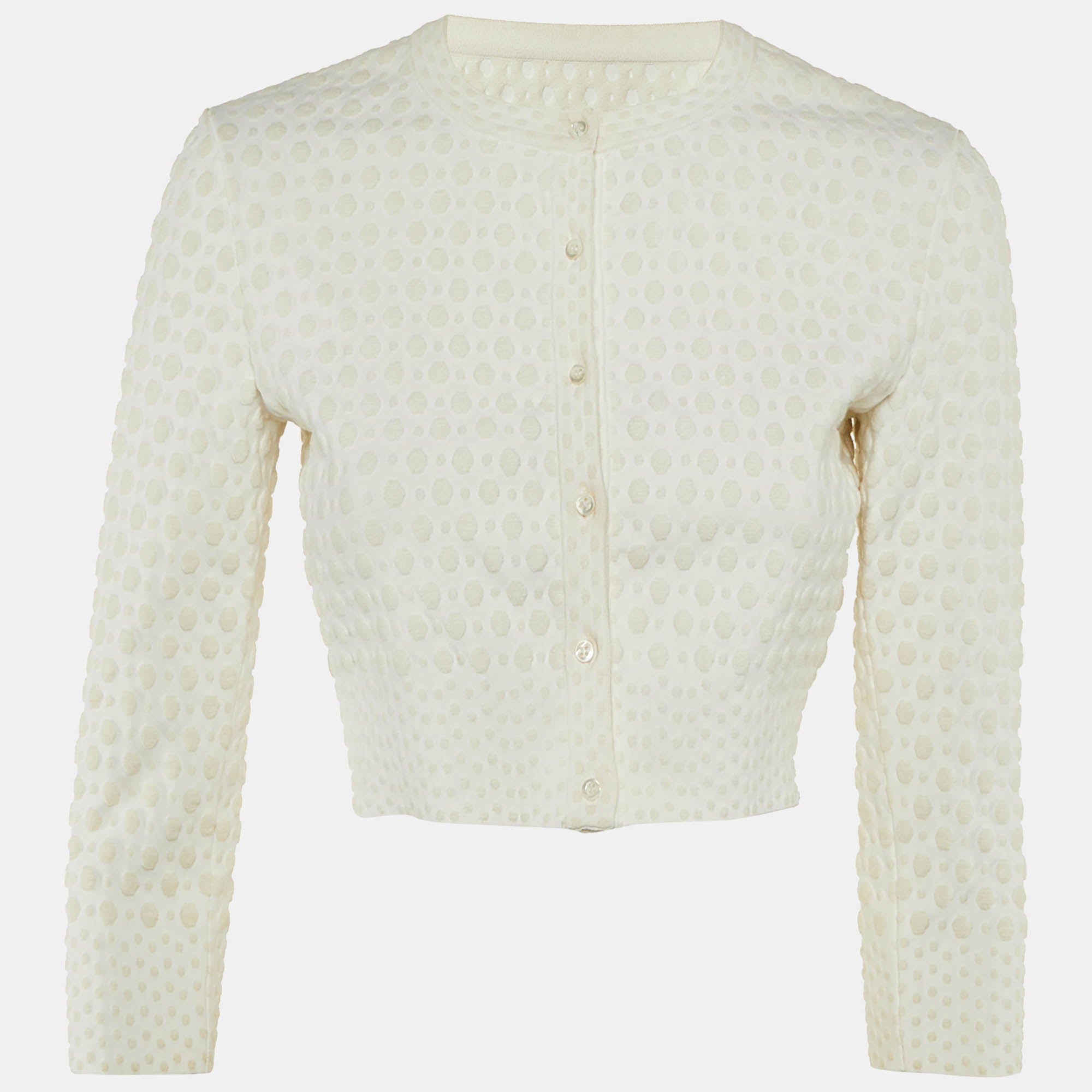 Pre-owned Alaïa Ivory Dotted Jacquard Button Front Bolero M In White