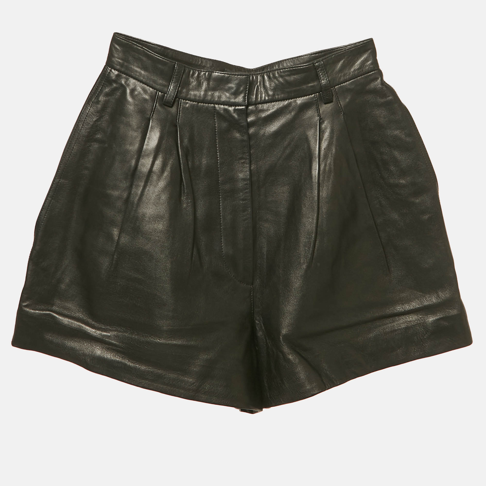 

Alaia Black Leather Pleated Shorts M