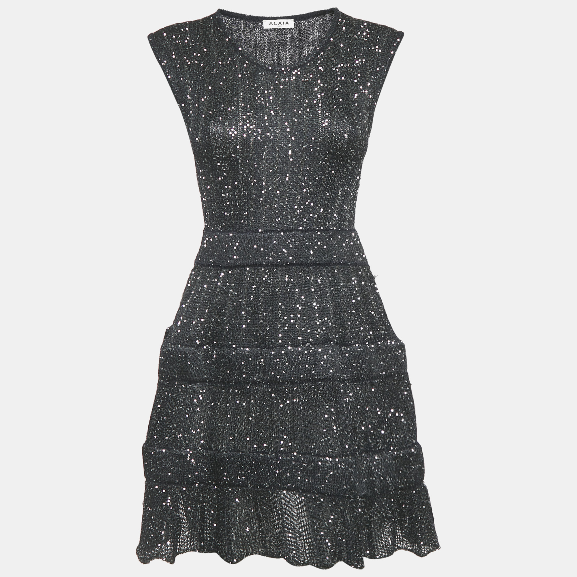

Alaia Navy Blue Sequins Lurex Knit Mini Dress S