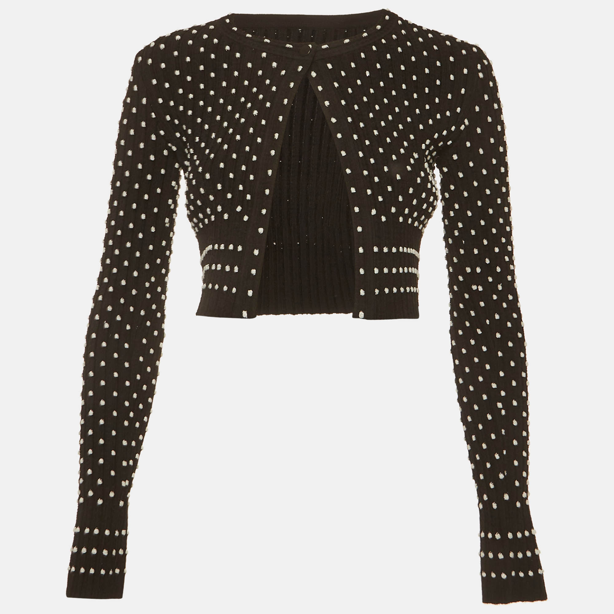

Alaia Black Polka Dots Rib Knit Crop Cardigan S