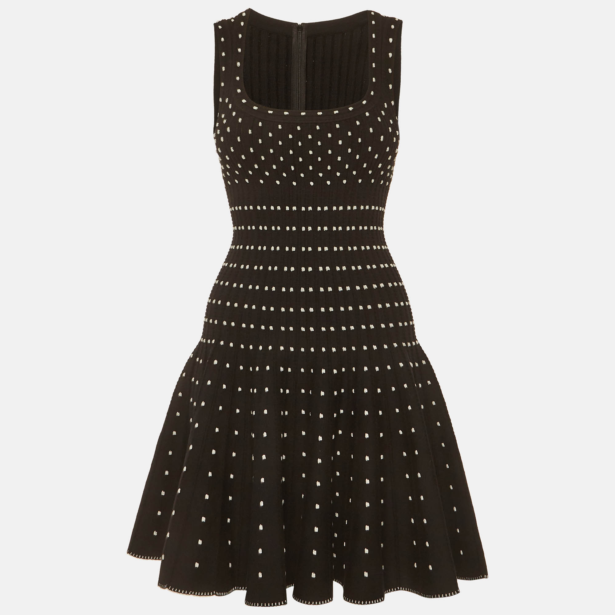 

Alaia Black Polka Dots Rib Knit Flared Mini Dress S