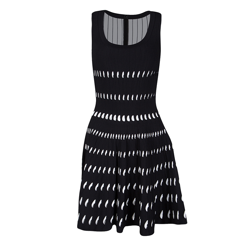 Pre Owned Alaia Monochrome Cutout Detail Sleeveless Skater Dress S