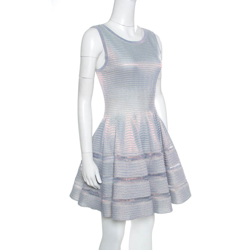 

Alaia Silver Striped Knit Sleeveless Fit and Flare Dress