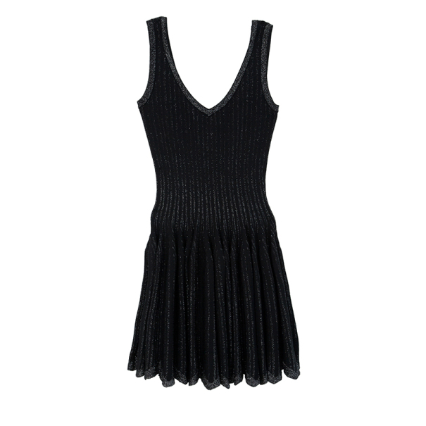 Azzedine Alaia Black Striped Stretch-Knit Dress S