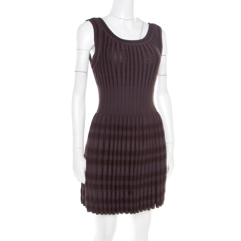 

Alaia Brown Stretch Knit Paneled Fit and Flare Dress