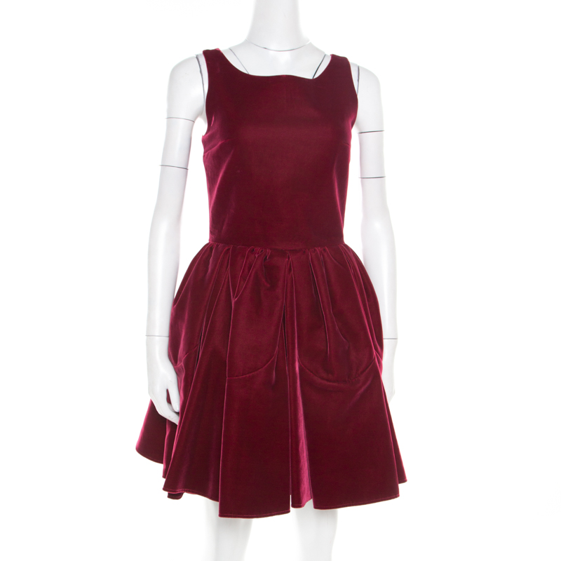 

Alaia Burgundy Velvet Sleeveless Gathered Dress