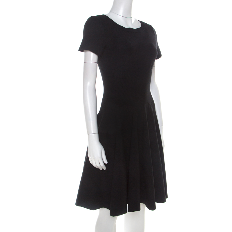 

Alaia Black Textured Knit Short Sleeve Skater Dress