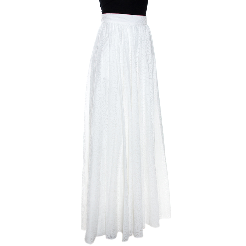 

Alaia White Cotton Jacquard Flared Maxi Skirt