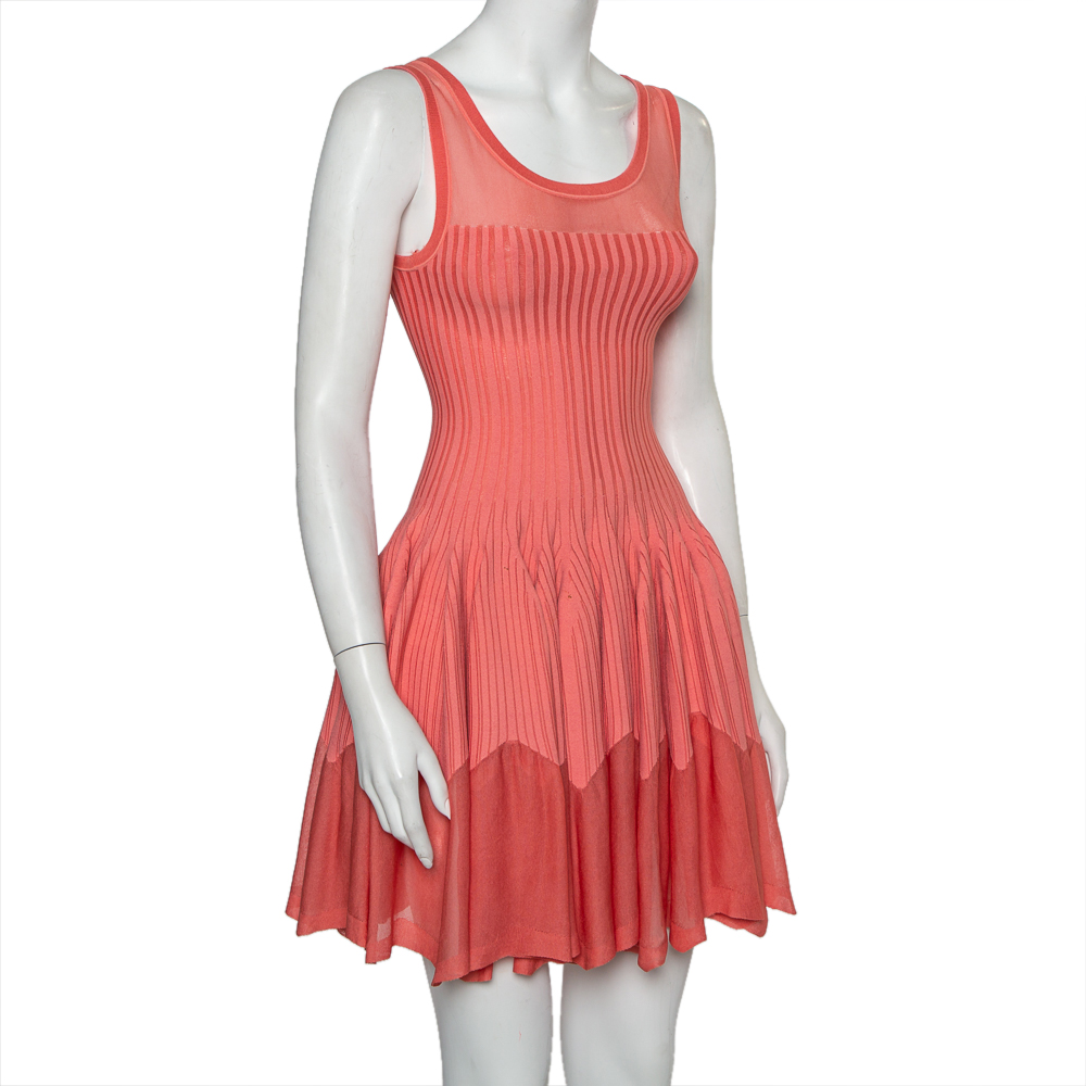 

Alaia Pink Striped Knit Flared Sleeveless Flared Dress