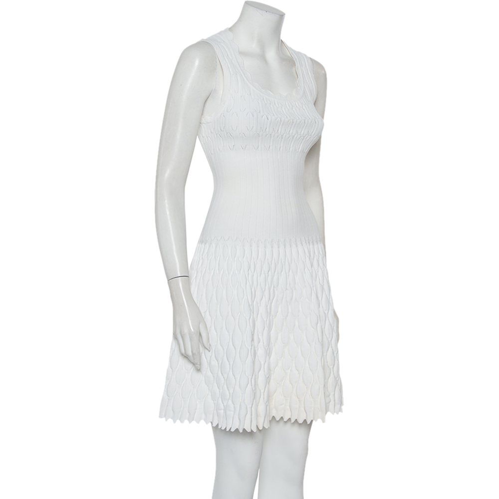 

Alaia White Structured Knit Scalloped Detail Mini Dress S