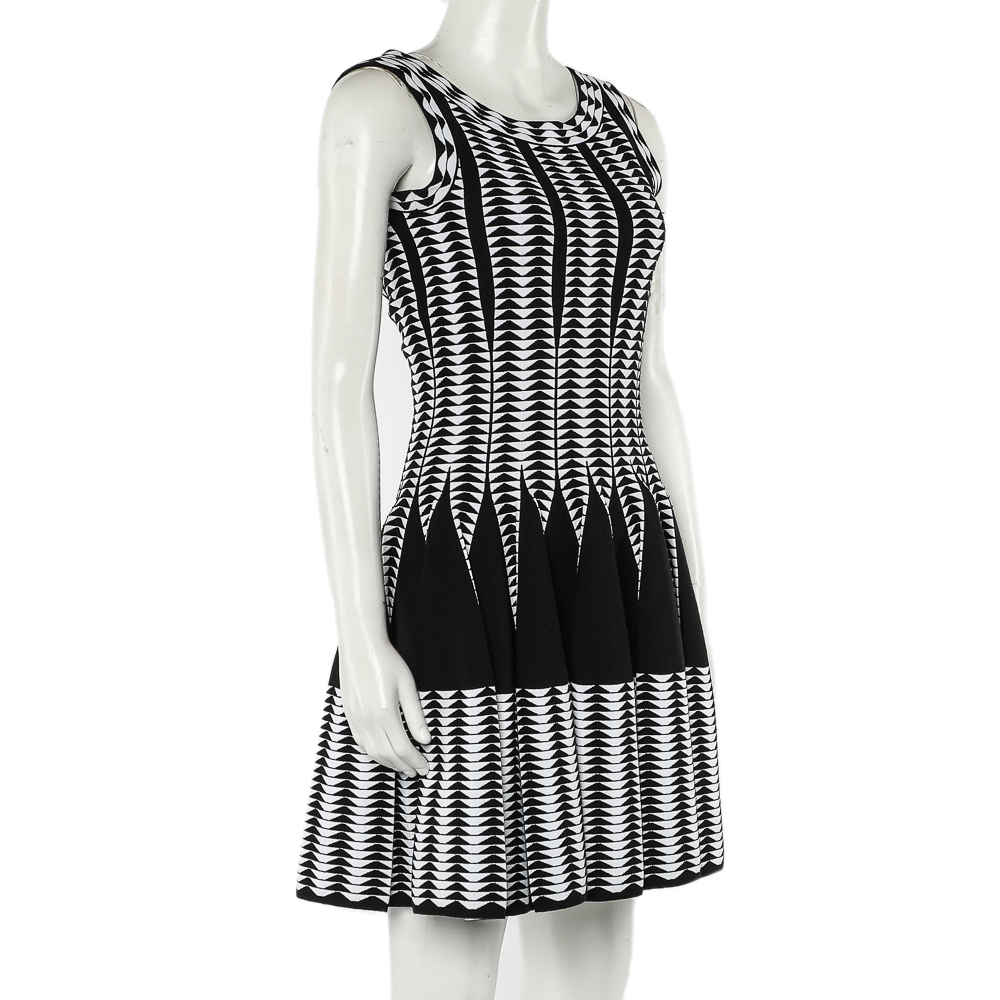 

Alaia Black Geometric Pattern Jacquard Knit Fit & Flare Mini Dress