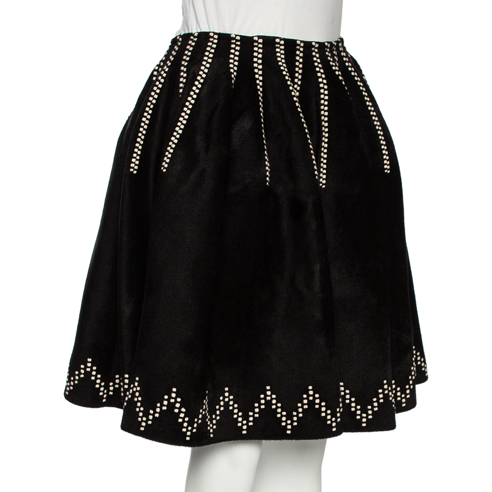 

Alaia Black Patterned Felted Wool Flared Skirt