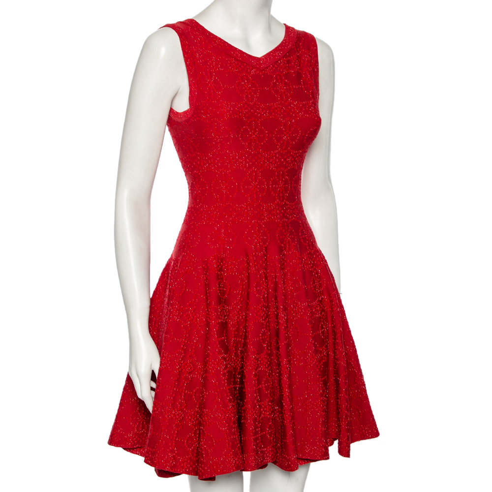 

Alaia Red Lurex Jacquard Sleeveless Flared Dress