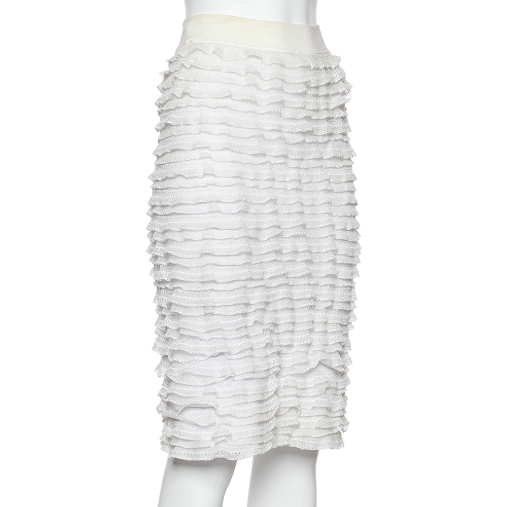 

Alaia White Lurex Knit Ruffled Skirt