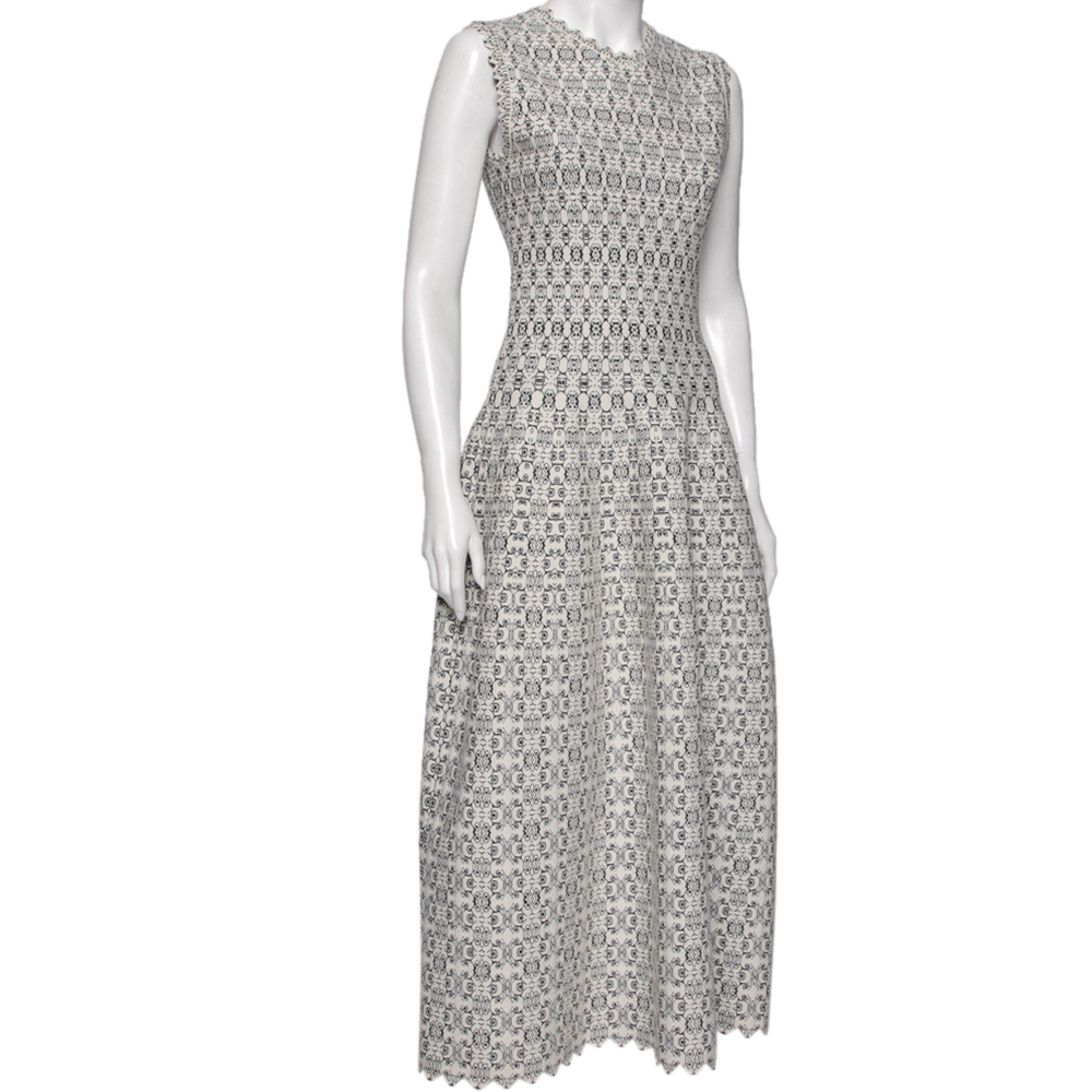 

Alaia White Patterned Lurex Jacquard Sleeveless Midi Dress