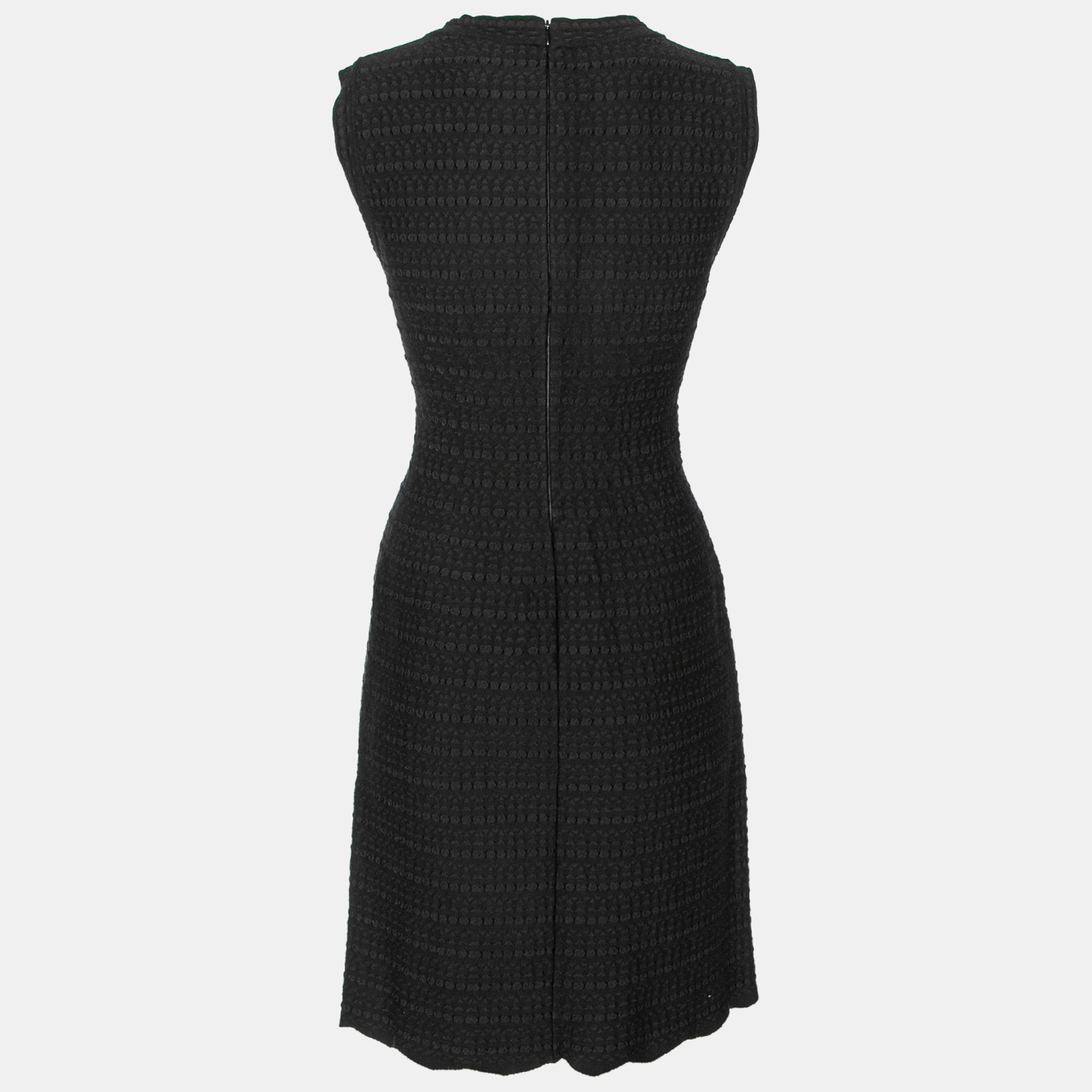 

Alaia Black Patterned Stretch Knit Sleeveless Flared Dress