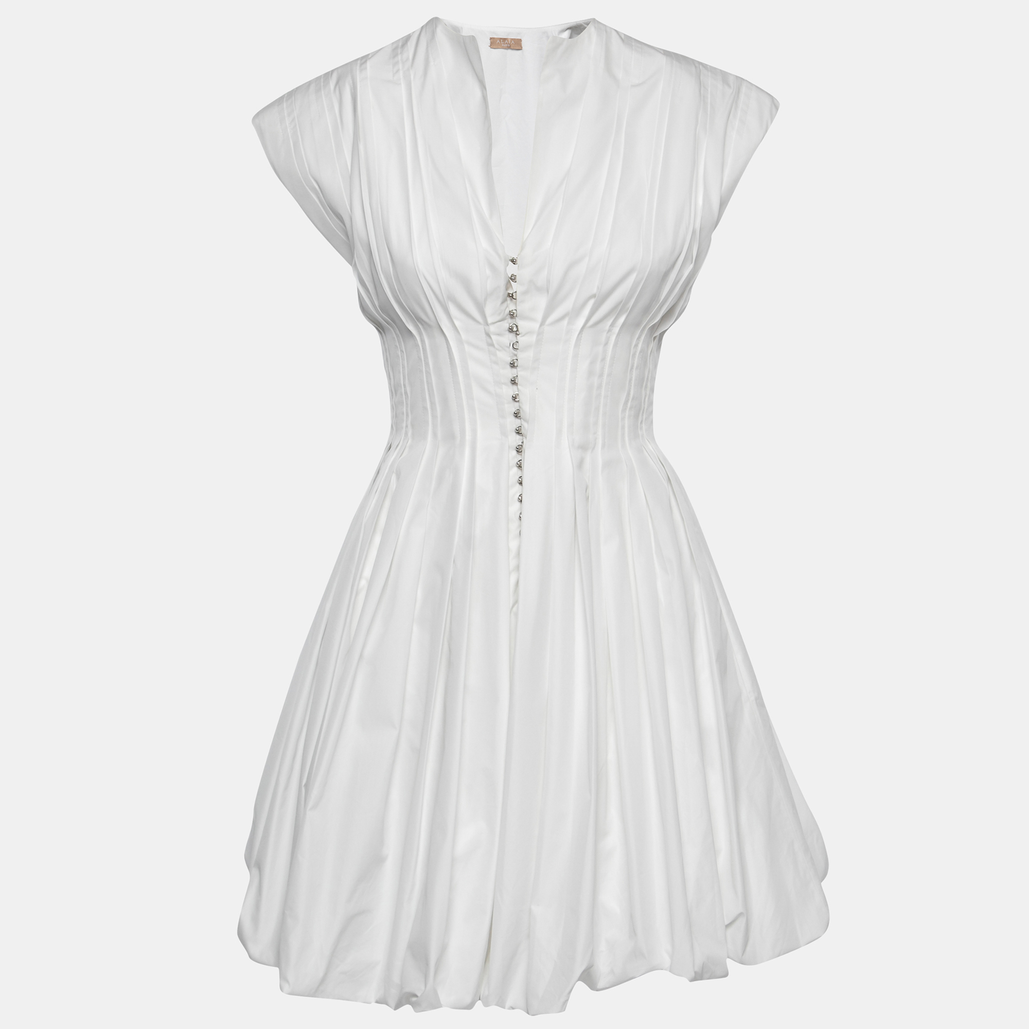 Pre Owned Alaia White Cotton Pleated Poplin Corset Dress M