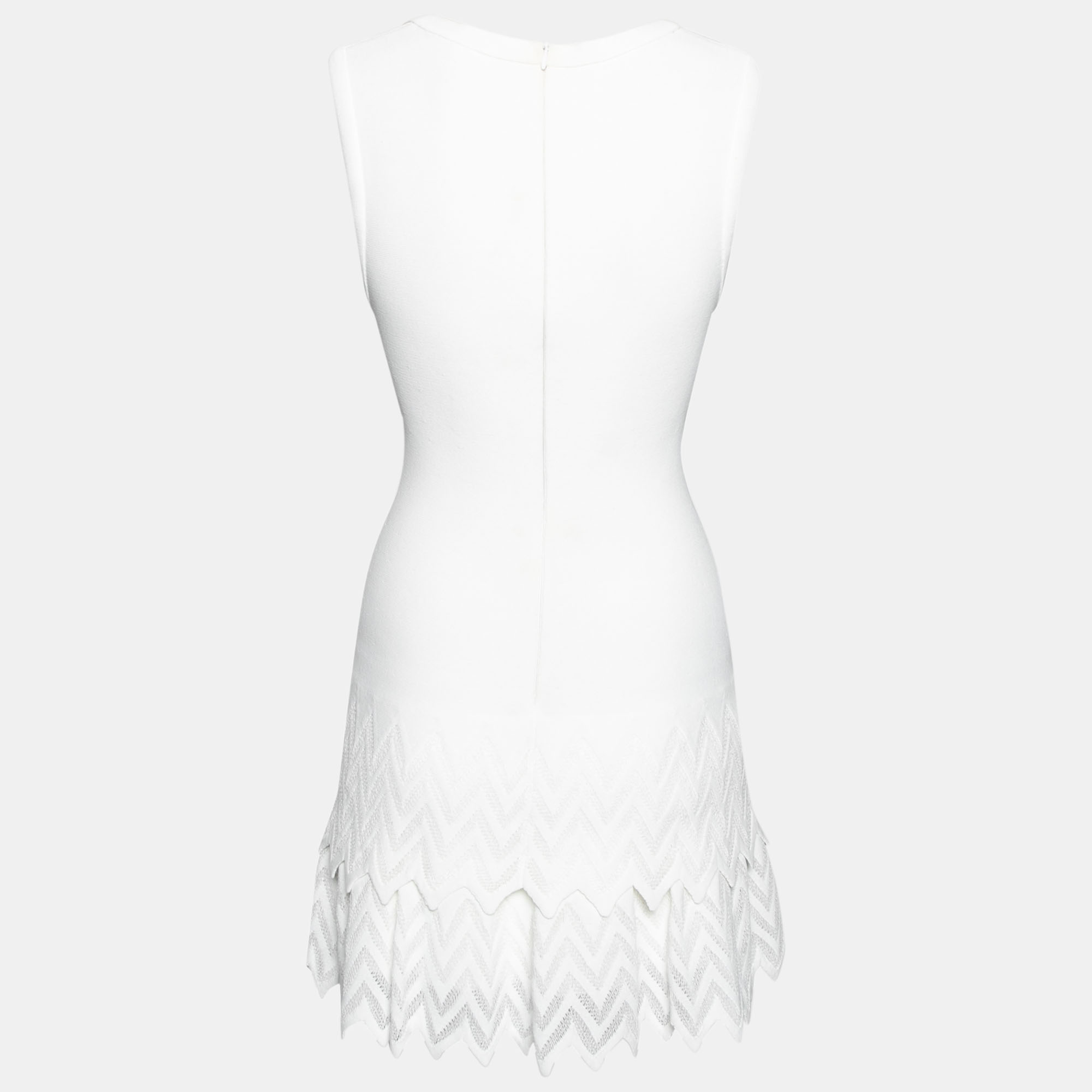 

Alaia White Knit Tiered Square Neck Dress