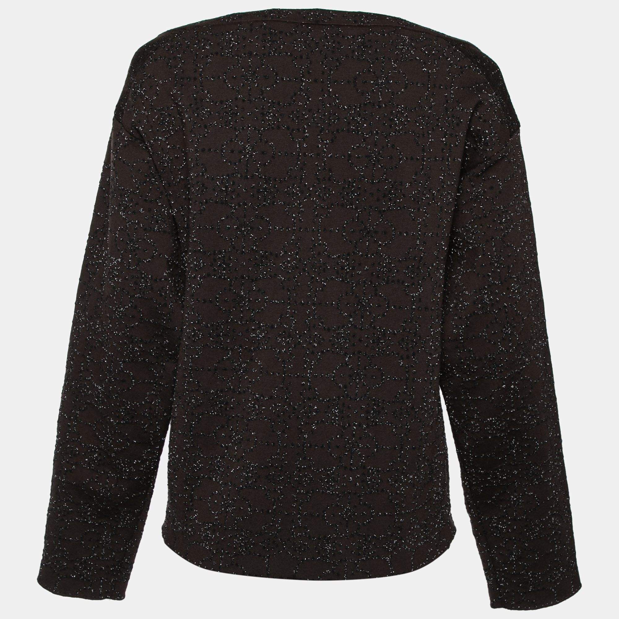 

Alaia Dark Brown Wool Metallic Floral Embroidered Crew Neck Long Sleeve Top