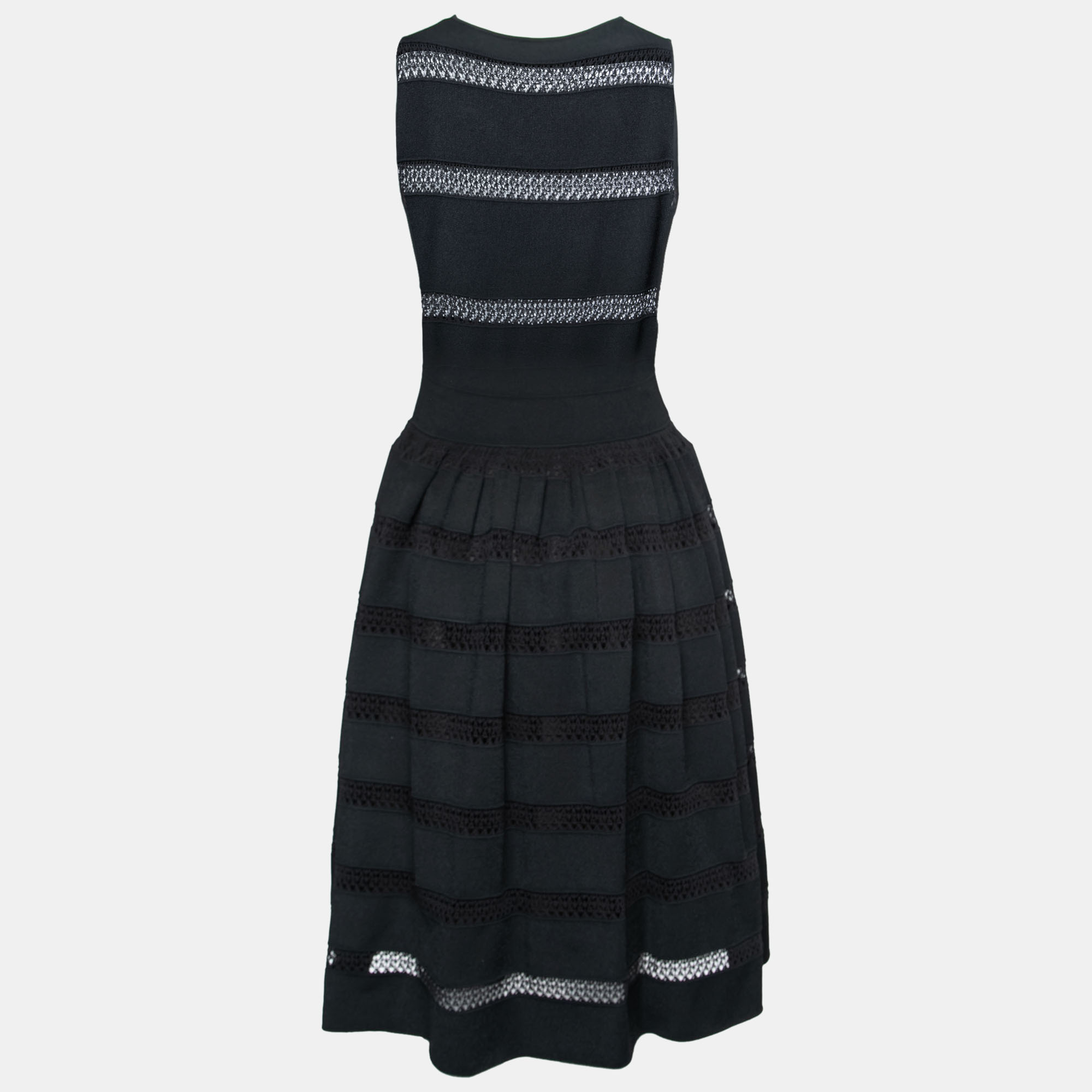 

Alaia Black Knit & Lace Paneled Sleeveless Flared Dress