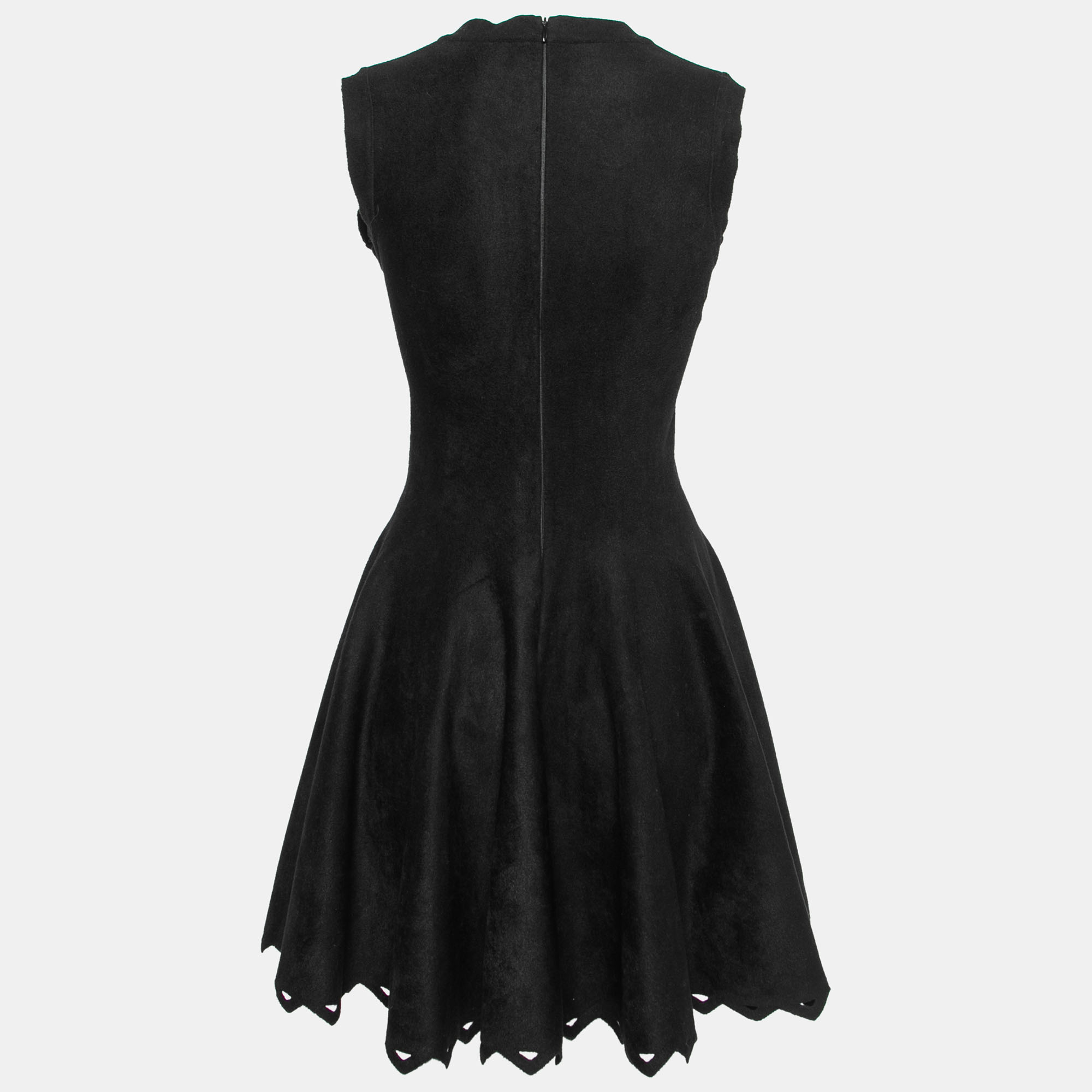 

Alaia Black Blush Velvet Laser Cut Hem Detail Sleeveless Dress