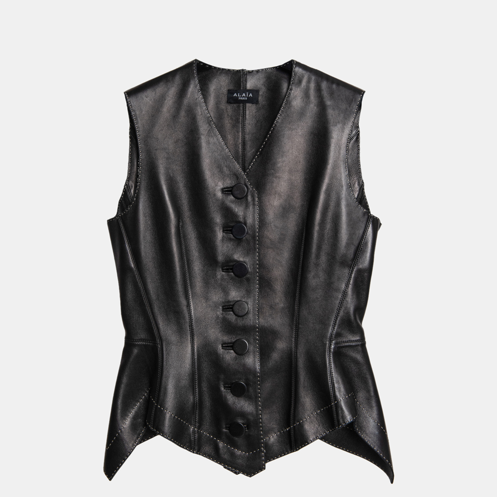 

Alaia Leather Shaped Vest  (FR 38, Black