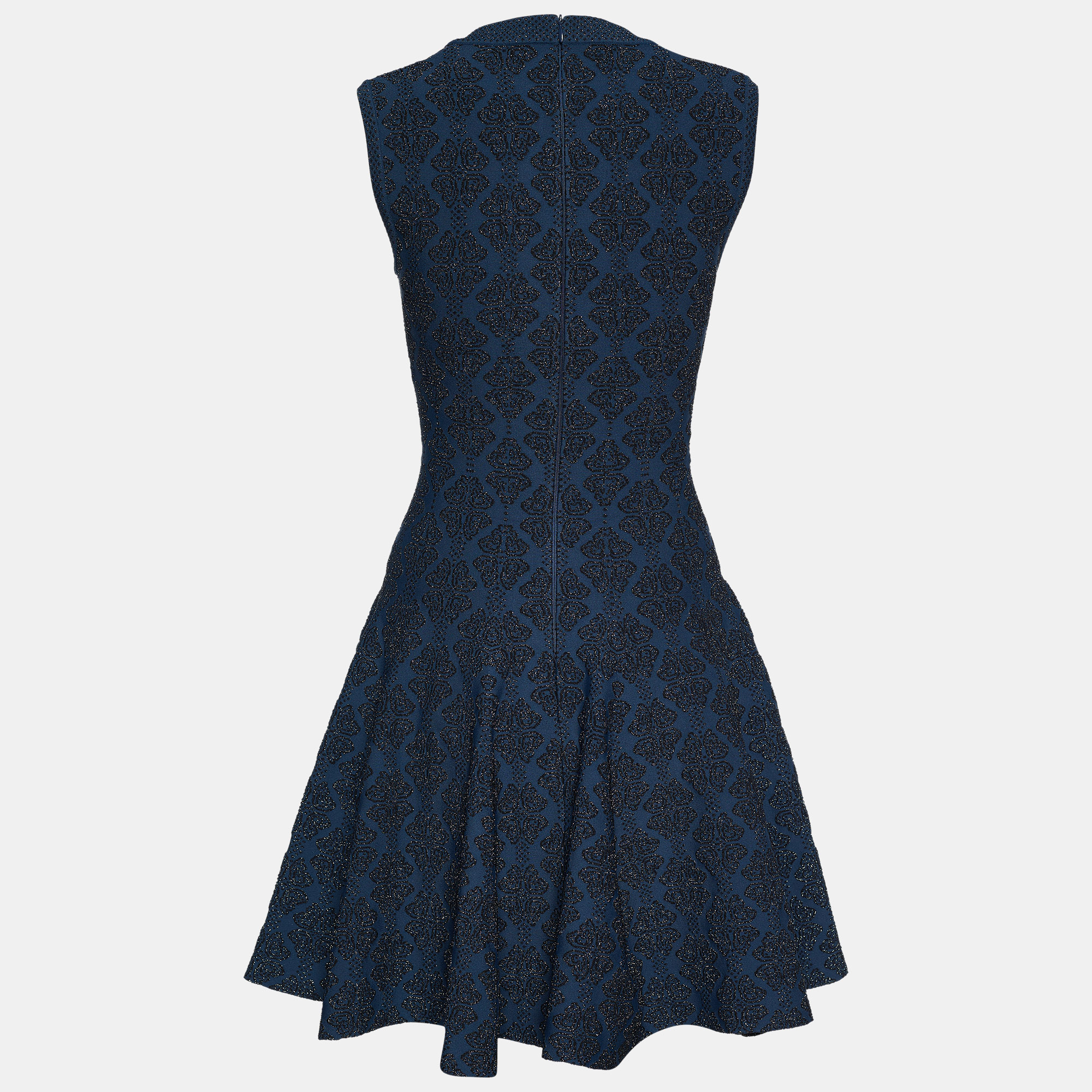

Alaia Midnight Blue Lurex Jacquard Knit Fit & Flare Dress