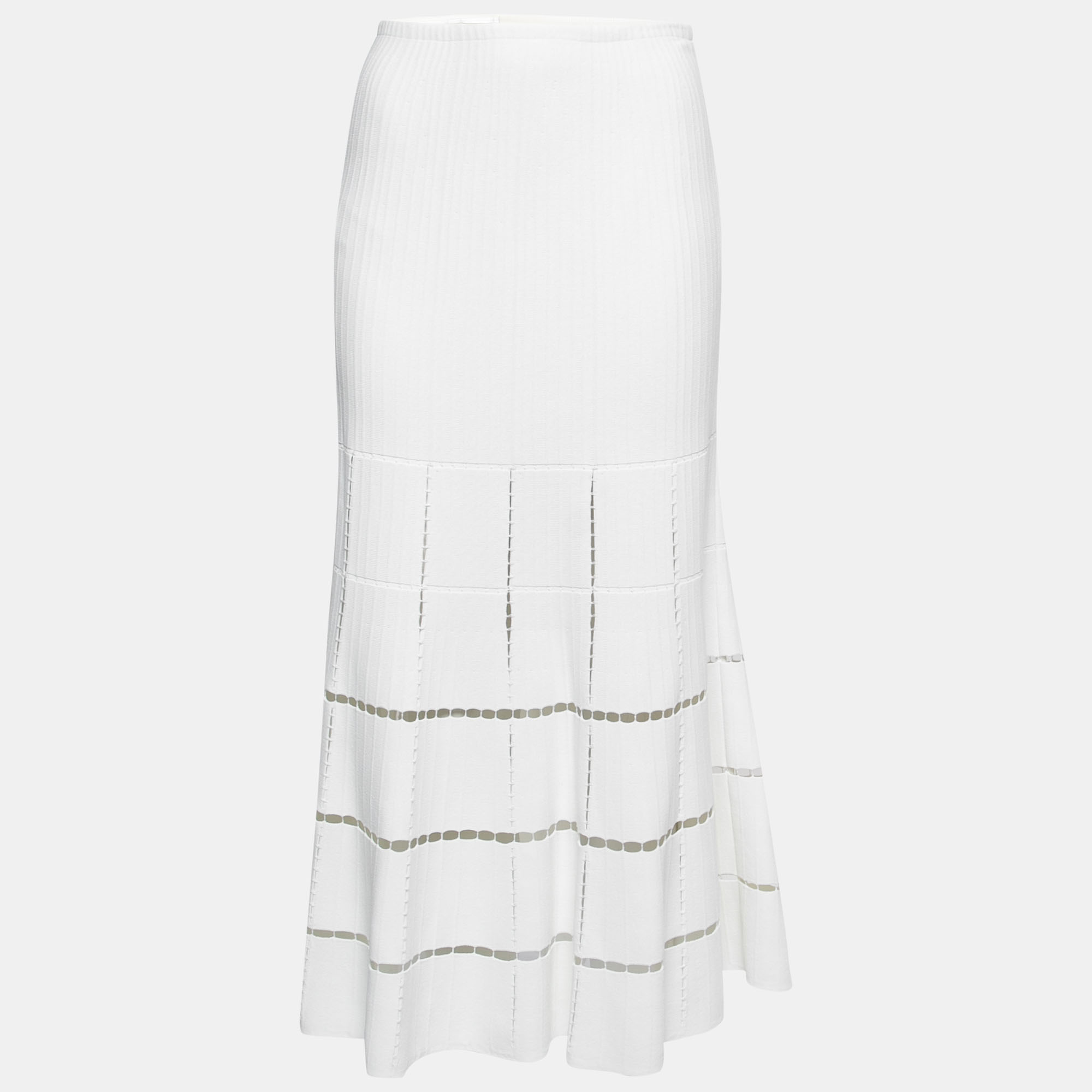 Pre-owned Alaïa White Stretch-knit Flared Midi Skirt M