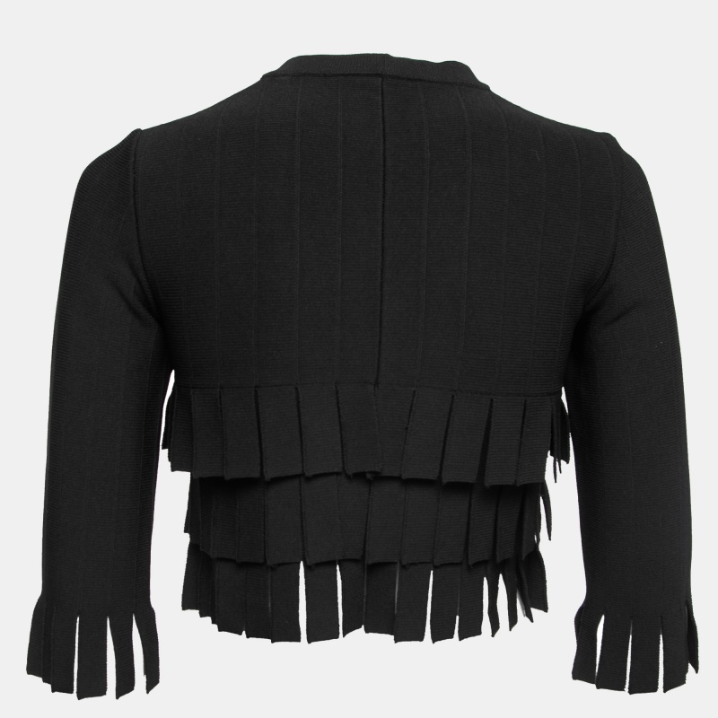 

Alaia Black Ribbed-Knit Fringed Cropped Top