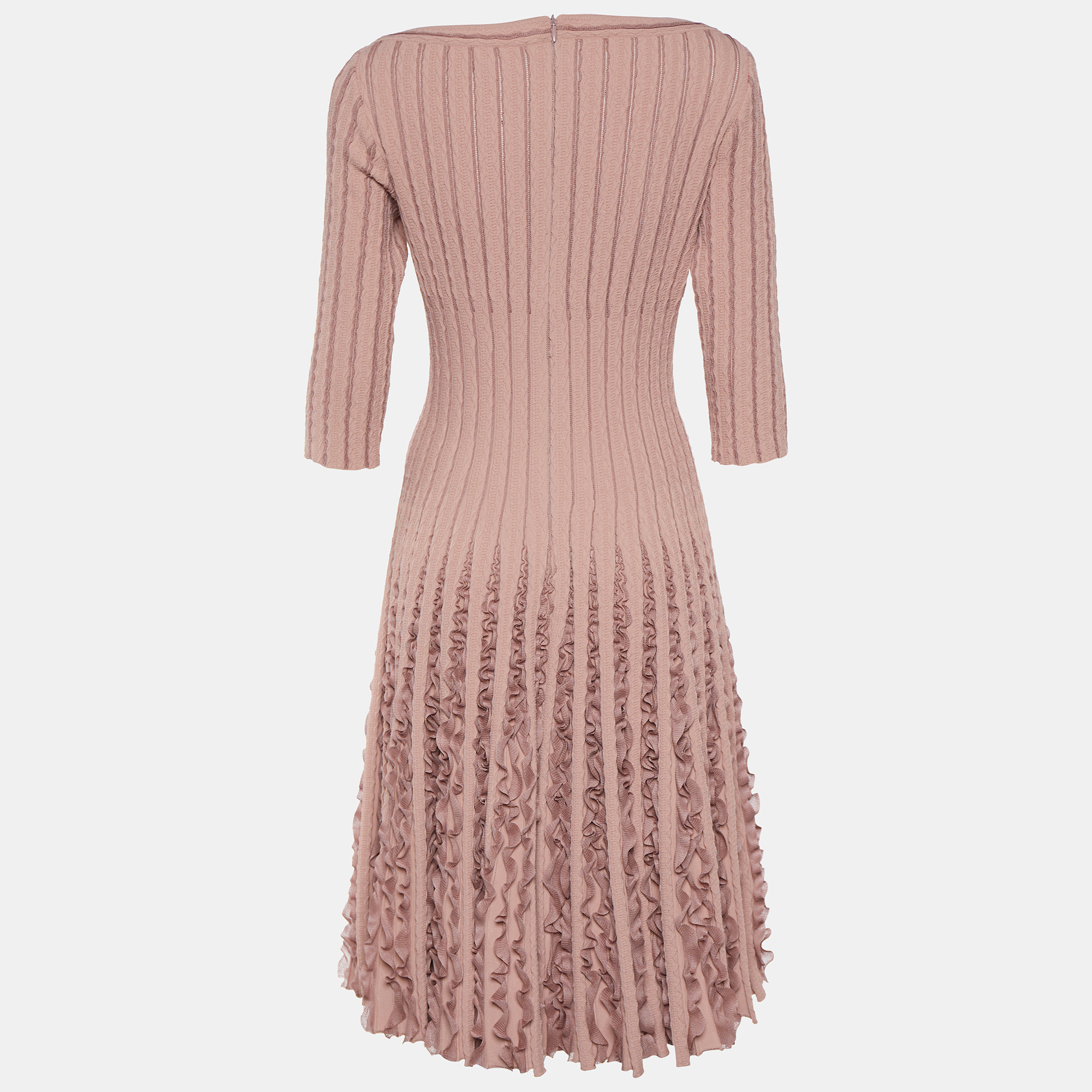 

Alaia Light Pink Patterned Knit Ruffle Detail Midi Dress