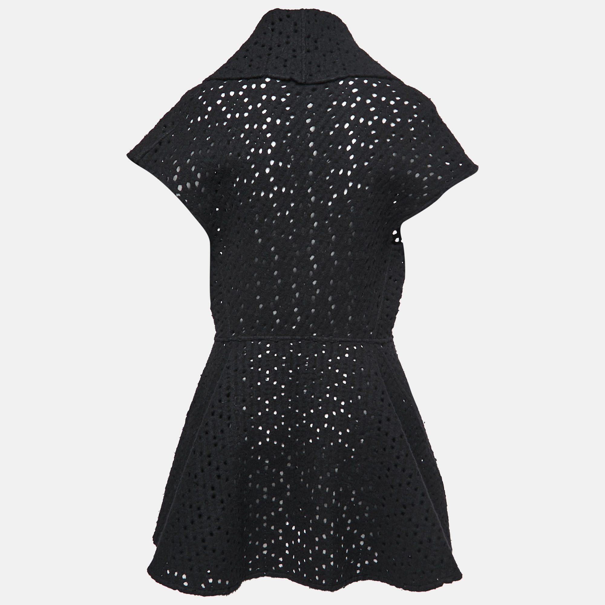 

Alaia Black Perforated Wool Sleeveless Flared Vest Coat