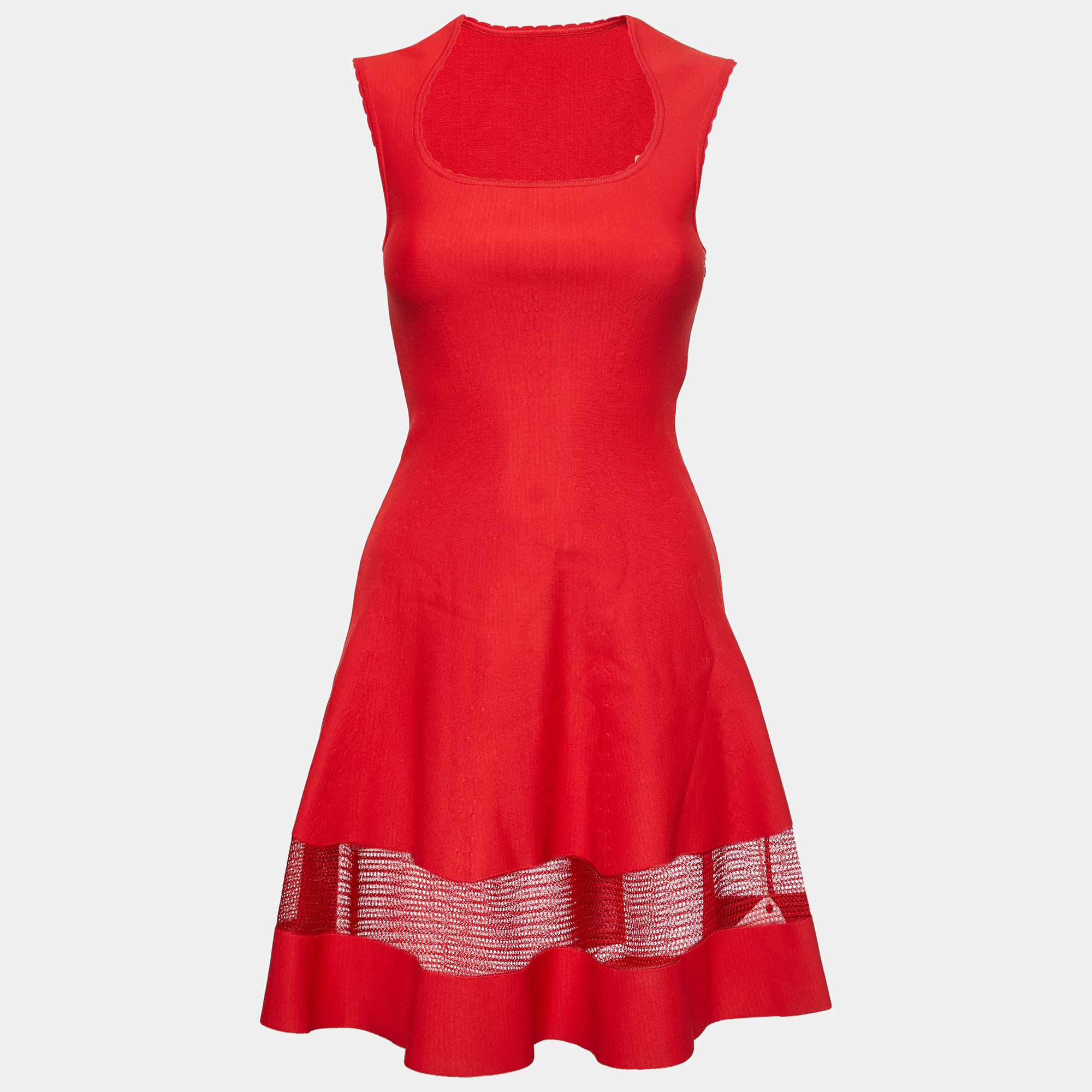 Alaia Red Stretch Knit Flared Midi Dress M