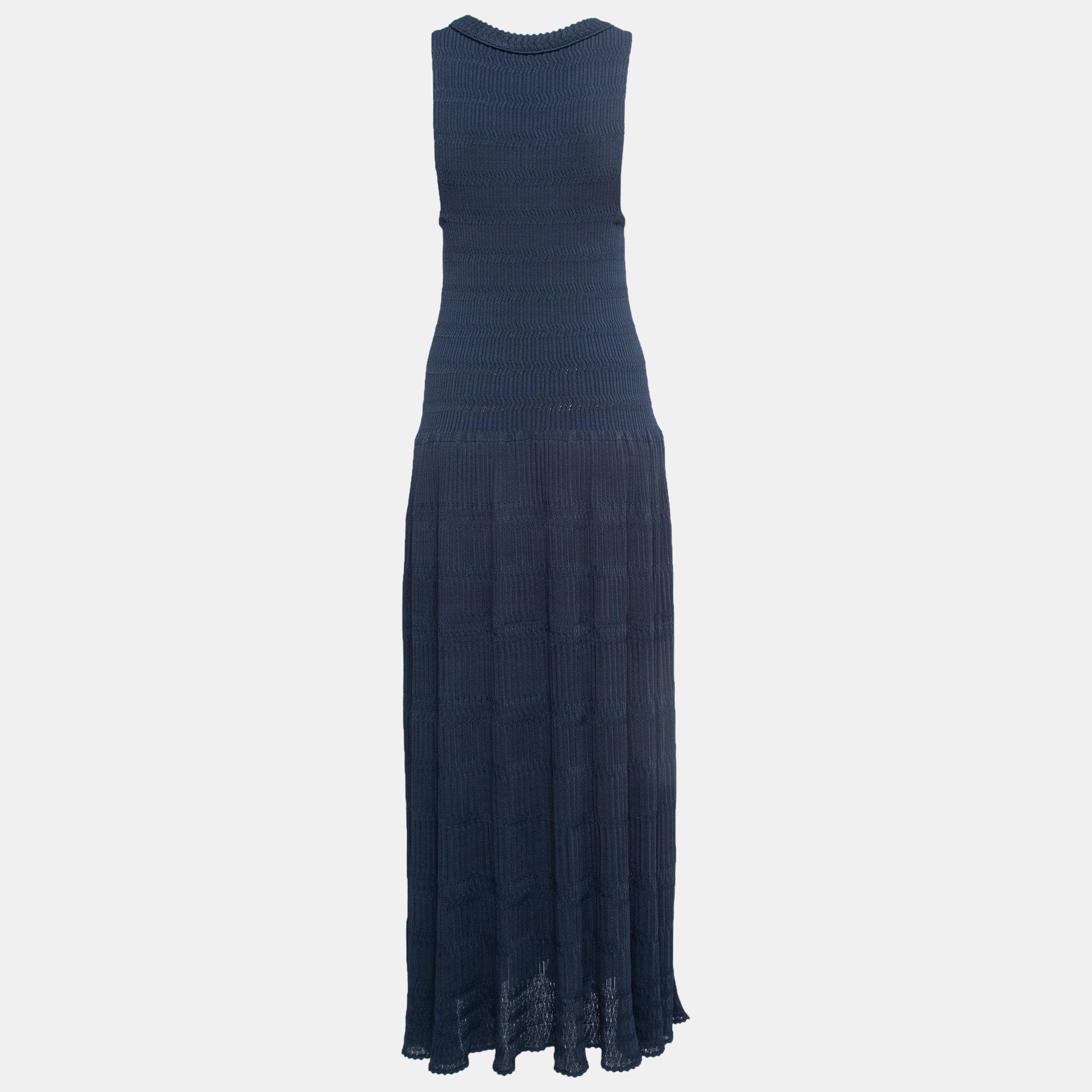 

Alaia Navy Blue Patterned Knit Sleeveless Maxi Dress
